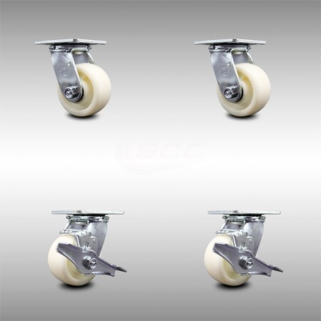 Service Caster 4 Inch Stainless Steel Nylon Swivel Caster Set with Ball Bearings 2 Brakes SCC SCC-SS30S420-NYB-2-TLB-2